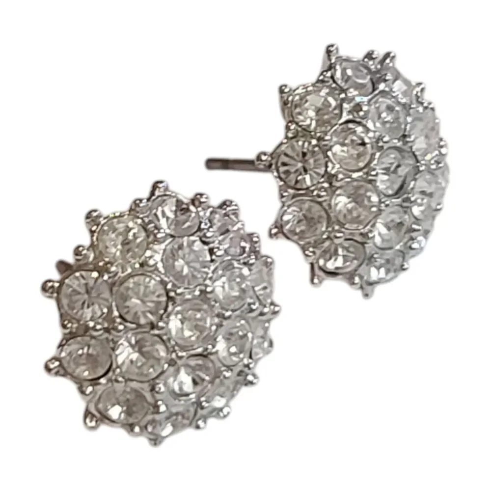 Vintage Silver Tone Rhinestone Cluster Post Earrings